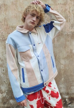 Contrast stitch jacket reworked bomber in white blue