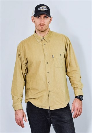 MUSTARD CORDUROY SHIRT BEIGE VINTAGE 90S LONG SLEEVE XL