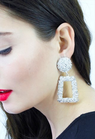 SILVER GEOMETRIC STATEMEMENT EARRINGS