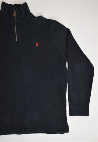 VINTAGE 90S POLO RALPH LAUREN BLACK RIBBED 3/4 ZIP JUMPER