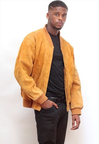 1990'S VINTAGE RICH TAN SUEDE BOMBER JACKET