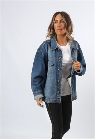 DENIM JACKET VINTAGE OVERSIZED FITTED UK 18 (81G)