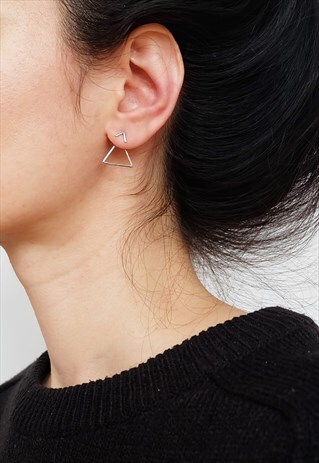 TWO WAY TRIANGLE STERLING SILVER EARRING