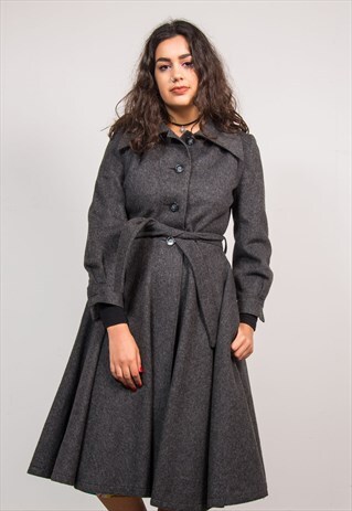 70'S VINTAGE DARK GREY MIDI LENGTH COAT