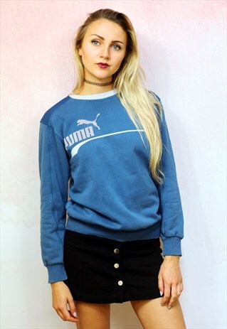 1990S VINTAGE BLUE AND WHITE BRANDED CASUAL SWEATER