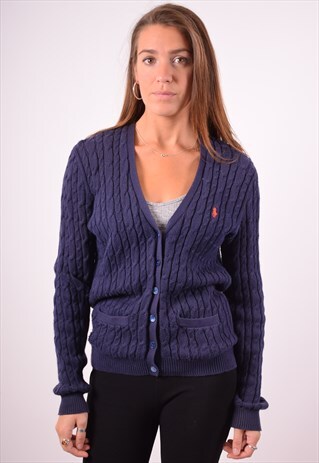 RALPH LAUREN WOMENS VINTAGE CARDIGAN SWEATER LARGE NAVY 90S
