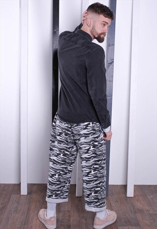 VINTAGE 90S PATTERNED CRAZY CAMO PRINT TROUSERS. UNISEX. GYM
