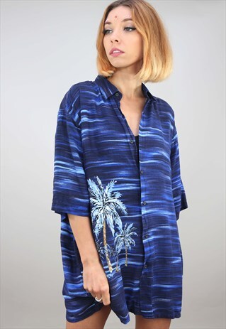 VINTAGE OVERSIZED SHORT SLEEVE HAWAIIAN PATTERNED SHIRT