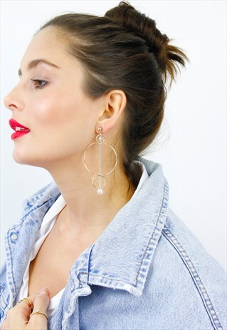 GOLD LARGE HOOP FAUX PEARL EARRINGS