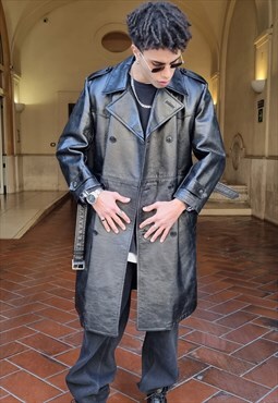  vintage 90s leather German military trench coat jacket 