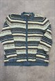 VINTAGE KNITTED CARDIGAN ABSTRACT PATTERNED ZIP UP SWEATER