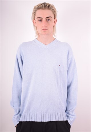 TOMMY HILFIGER MENS VINTAGE JUMPER SWEATER XL BLUE 90S
