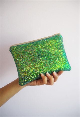 GREEN GLITTER MAKEUP BAG