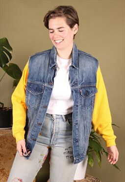 Vintage Levi's Reworked Denim Jacket Blue Yellow Sleeve