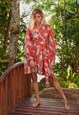 BISHOP SLEEVE SHORT DRESS - CAT PRINT