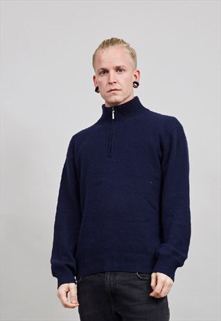 VINTAGE NAVY BLUE ZIP UP CASHMERE JUMPER
