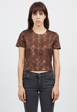VINTAGE BROWN SHORT SLEEVE CROP TOP