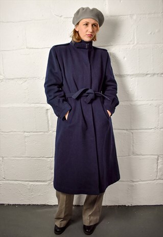 VINTAGE 70S NAVY WOOL TRENCH COAT