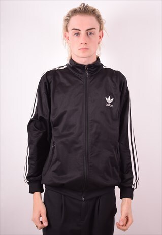 ADIDAS MENS VINTAGE TRACKSUIT TOP JACKET LARGE BLACK 90S