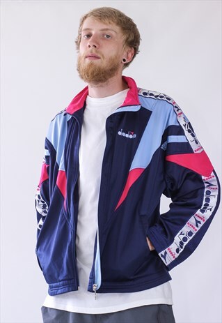 90S VINTAGE MENS DIADORA TEAM TRACK TOP STRIPES JACKET
