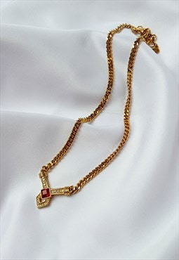 Christian Dior Necklace Gold Red Ruby Gourmette Vintage