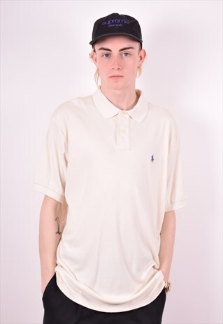 POLO RALPH LAUREN MENS VINTAGE POLO SHIRT LARGE WHITE 90'S