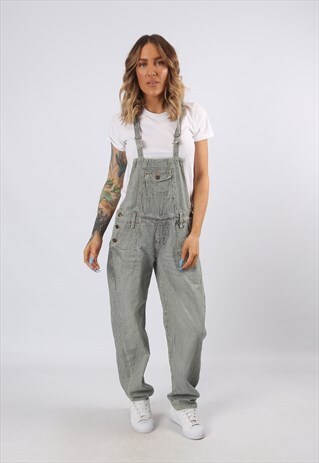 DENIM DUNGAREES STRIPED TAPERED LEG UK 12 (55L)