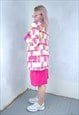 VINTAGE Y2K ABSTRACT BAGGY FESTIVAL BLAZER JACKET WHITE PINK