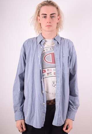 TOMMY HILFIGER MENS VINTAGE SHIRT LARGE BLUE CHECK 90S