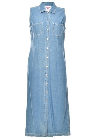 Vintage Button Front Medium Wash 1990s Denim Dress - L