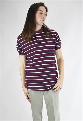 VINTAGE 90S RALPH LAUREN BURGUNDY STRIPED POLO T-SHIRT