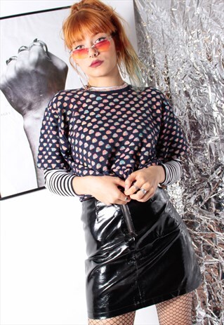 80S VINTAGE 90S RAINBOW DOTTED KNIT T-SHIRT GRUNGE TOP