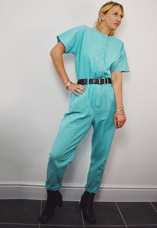 BIBA VINTAGE BOILERSUIT JUMPSUIT TURQUOISE 70S