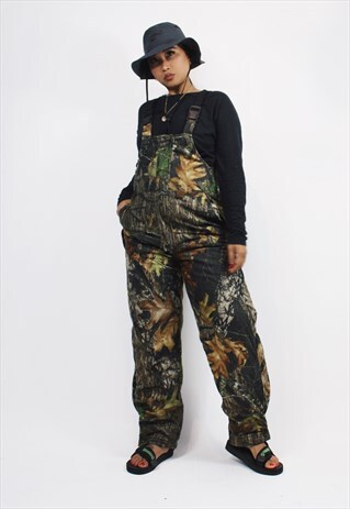 VINTAGE WOODLAND CAMO LONG DUNGAREES / OVERALLS.