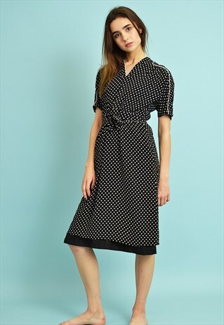70'S RETRO BOHO ABSTRACT POLKA DOT MIDI DRESS