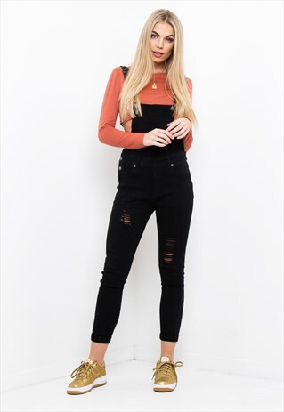 LIZZIE BLACK FULL LENGTH RIPPED DUNGAREE