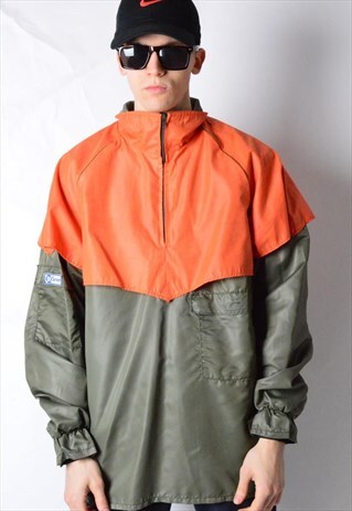 VINTAGE 80S KHAKI ORANGE COLOUR BLOCK LIGHTWEIGHT JACKET