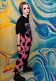 HEART FLEECE JOGGERS HANDMADE LOVE EMOJI OVERALLS PINK BLACK