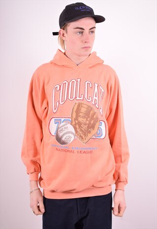 MENS VINTAGE HOODIE JUMPER XL ORANGE 90'S