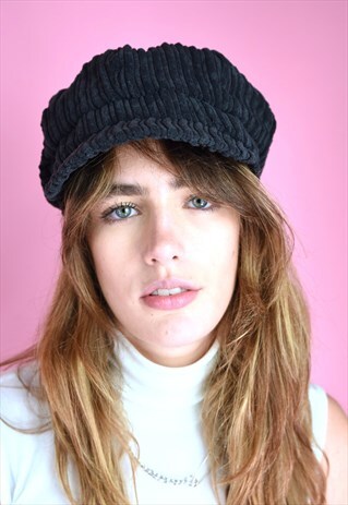 VINTAGE INSPIRED NEWSBOY CAP CORDUROY BLACK