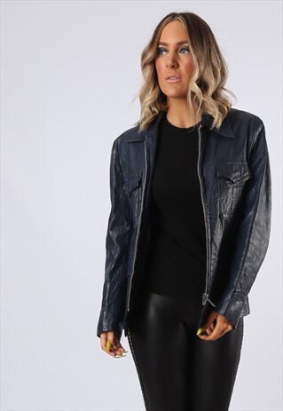 LEATHER JACKET FITTED SHORT VINTAGE UK 14 (FNAE)