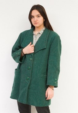 Vintage 80's Women's XL Wool Coat Jacket Green Overcoat 