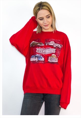 VINTAGE AMERICAN CLASSIC CAR RED SWEATSHIRT