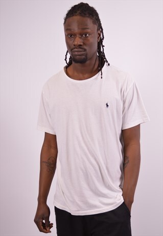 POLO RALPH LAUREN MENS VINTAGE T-SHIRT TOP LARGE WHITE 90S