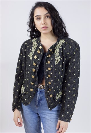 VINTAGE 90'S GOLD EMBROIDERED GREY JACKET