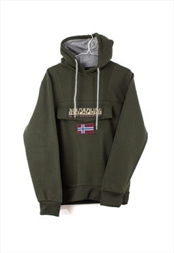 Vintage Napapijri Geographic Hoodie Fleece in Green M