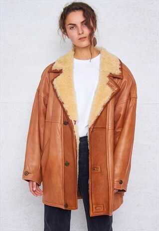 VINTAGE BROWN SHEARLING LEATHER COAT
