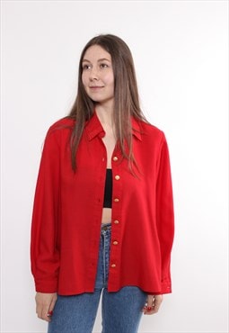 90s red cocktail blouse, vintage formal button up shirt 