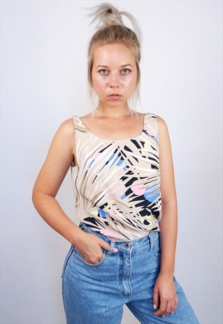 VINTAGE 90'S FESTIVAL PASTEL GRAPHIC PRINT VEST / TOP