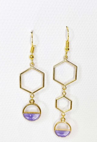 Lilac Geometric Gold Asymmetric Drop Earrings 